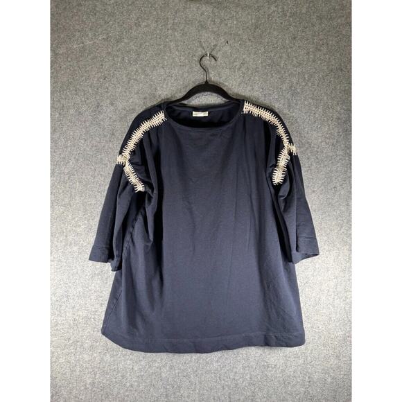 J Jill Blouse Women Large Blue Boat neck embroidered Nautical Staple Essential - Picture 1 of 7